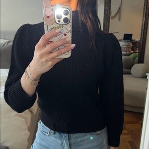 J.Crew Cropped Puff Sleeve Black Turtleneck Sweater size XS in Black